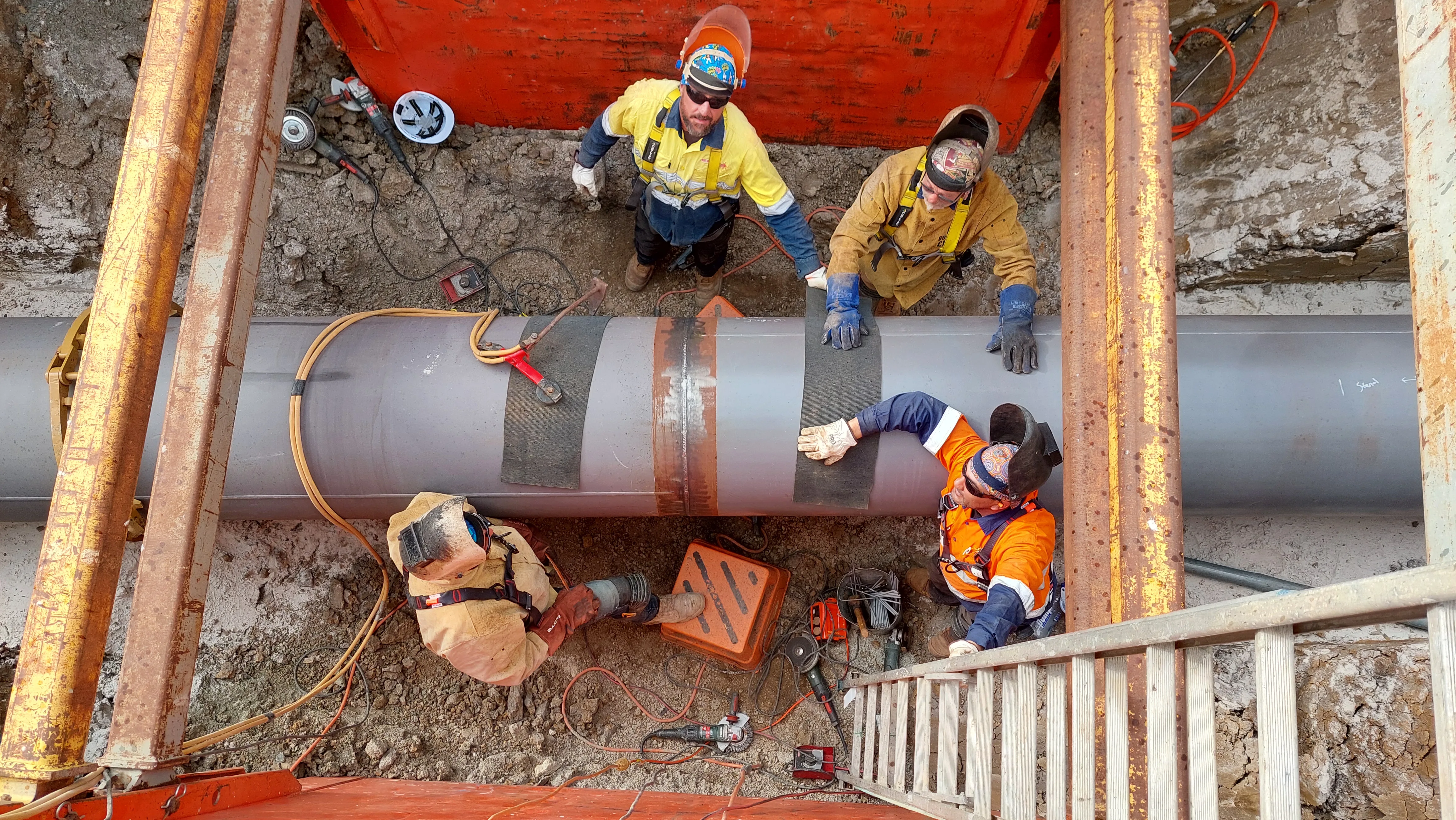 Pipe installation, overhead view